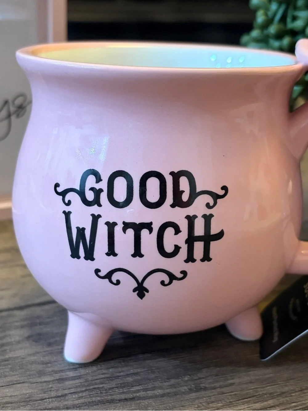 Pink Good Witch Cauldron Mug with witch hat